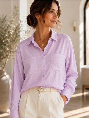 🌸 LE LIS Collection Lilac Jacquard Button-Up Blouse | NWOT | Quiet Luxury | S